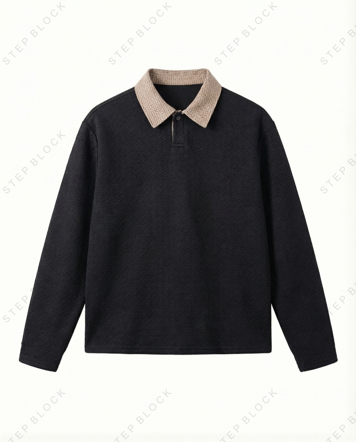 STEP BLOCK ST015 Contrast Collar Half-Zip Long-Sleeve Sweater