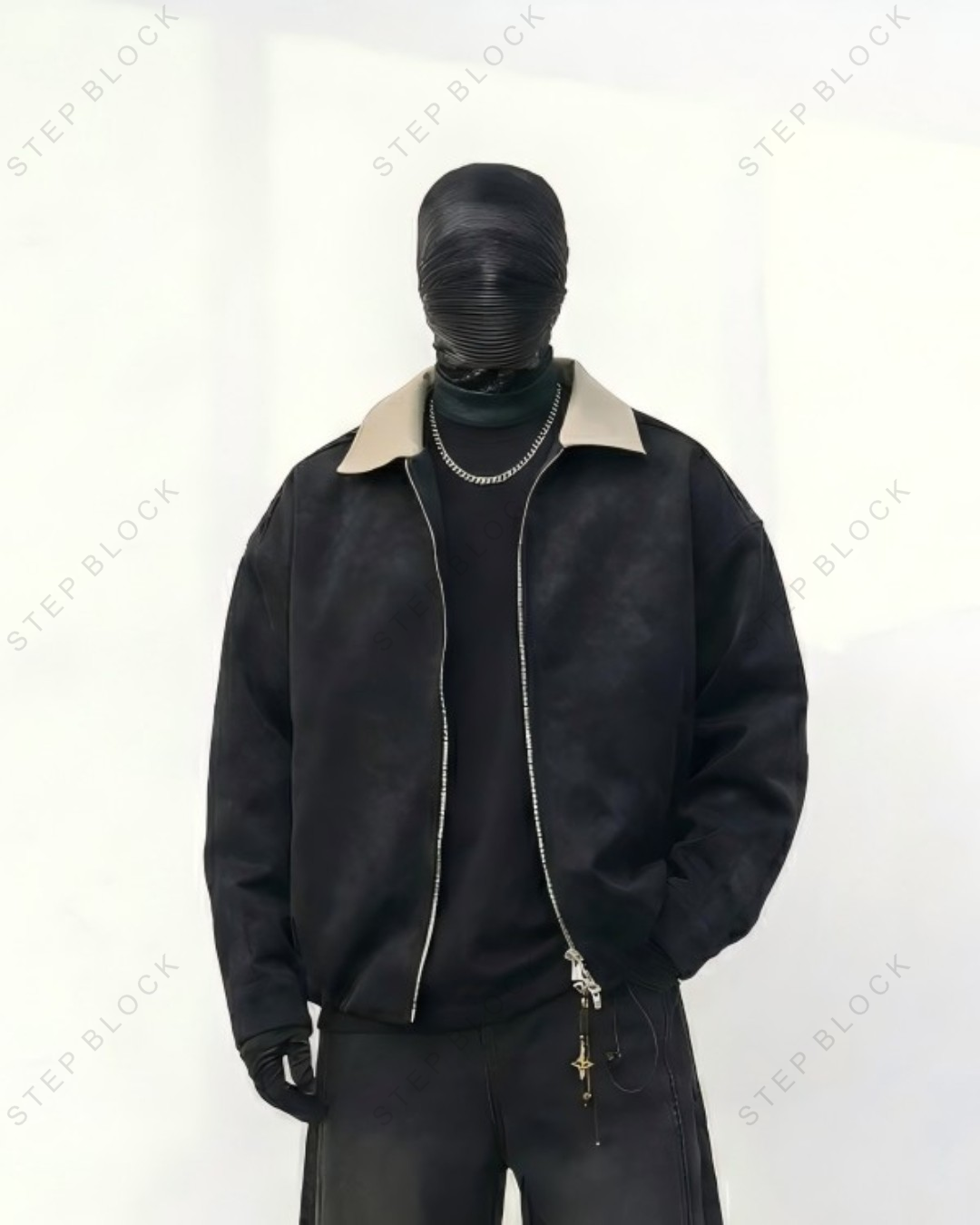 STEP BLOCK ST016 Contrast Collar Harrington Style Zip-Up Jacket