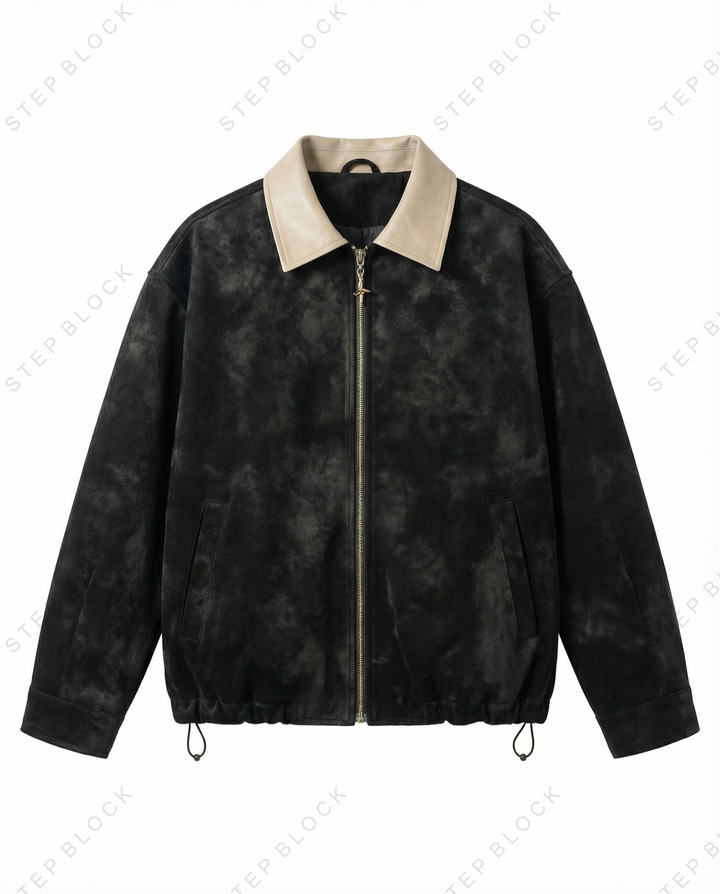 STEP BLOCK ST016 Contrast Collar Harrington Style Zip-Up Jacket