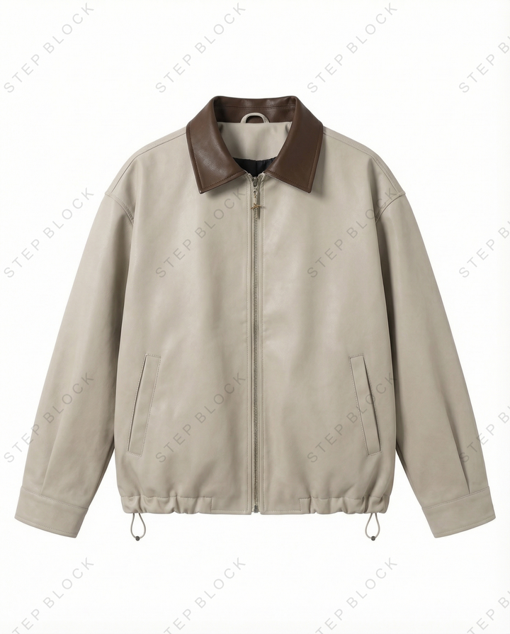 STEP BLOCK ST016 Contrast Collar Harrington Style Zip-Up Jacket