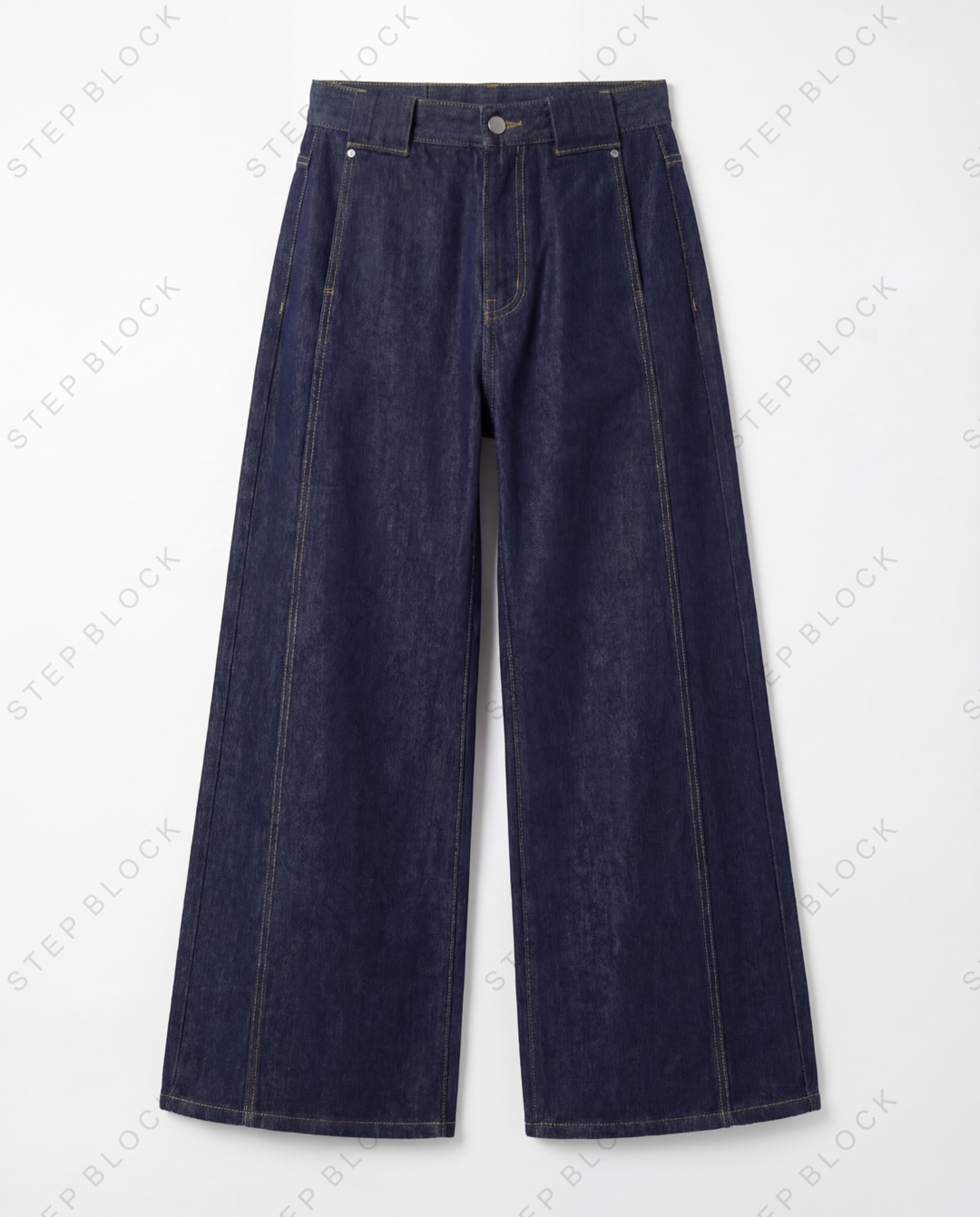STEP BLOCK MT022 Wide-Leg Raw Denim Jeans