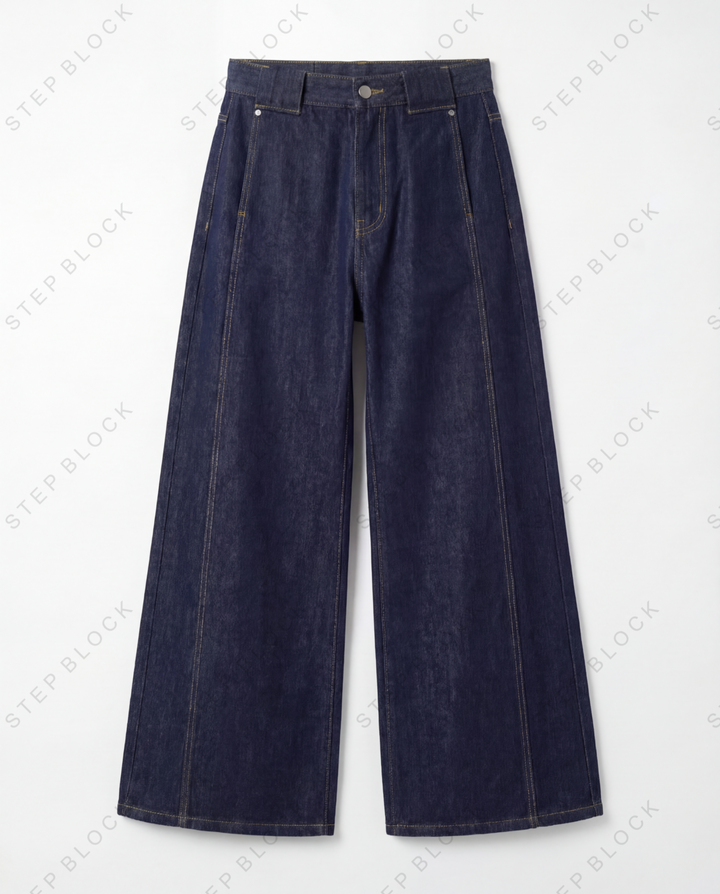 STEP BLOCK MT022 Wide-Leg Raw Denim Jeans