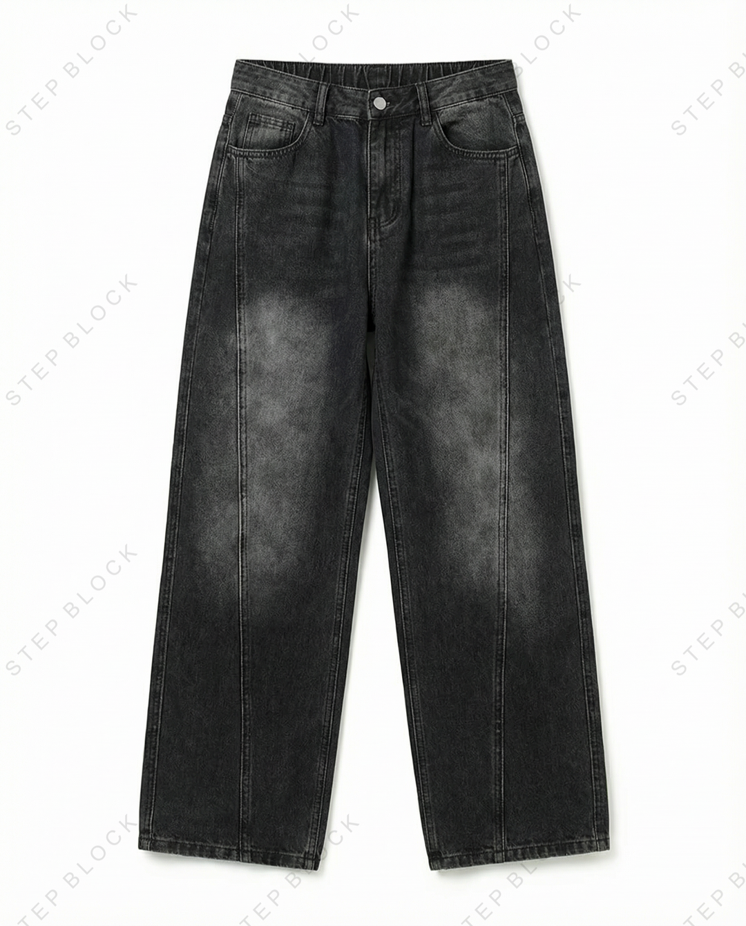 STEP BLOCK MT035 vintage washed black and dark blue baggy jeans