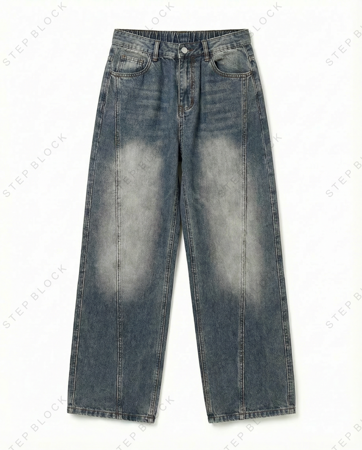 STEP BLOCK MT035 vintage washed black and dark blue baggy jeans