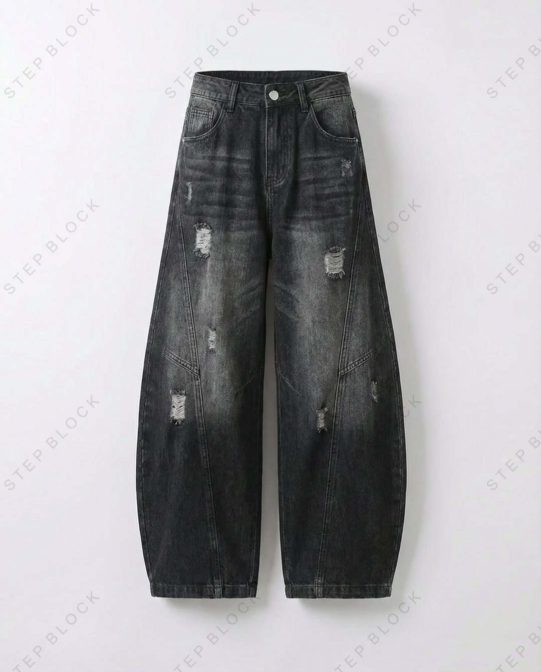 STEP BLOCK MT055 vintage washed distressed baggy jeans