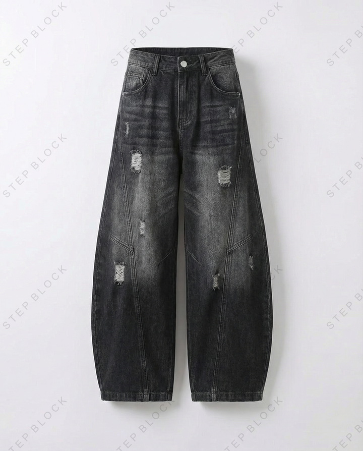 STEP BLOCK MT055 vintage washed distressed baggy jeans