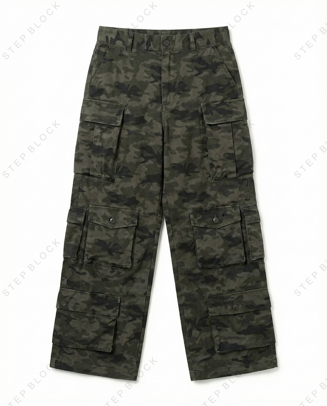 STEP BLOCK MT034 vintage camouflage multi-pocket baggy cargo pants