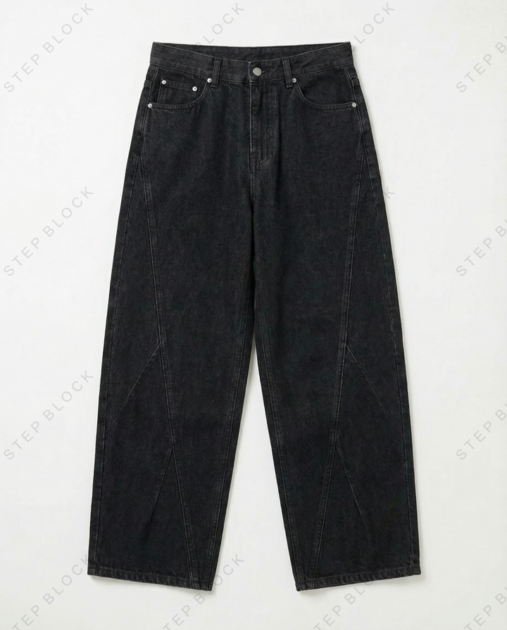 STEP BLOCK MT029 minimalist black wide-leg jeans