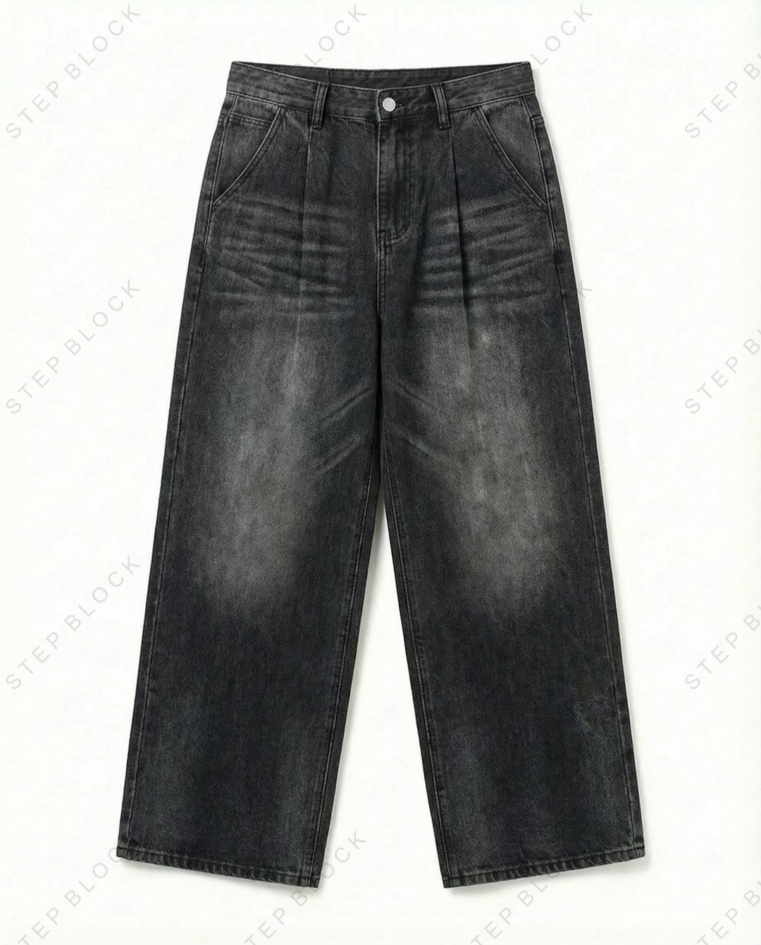 STEP BLOCK MT036 vintage washed grey and light blue baggy jeans