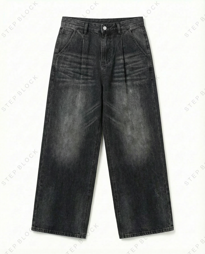 STEP BLOCK MT036 vintage washed grey and light blue baggy jeans
