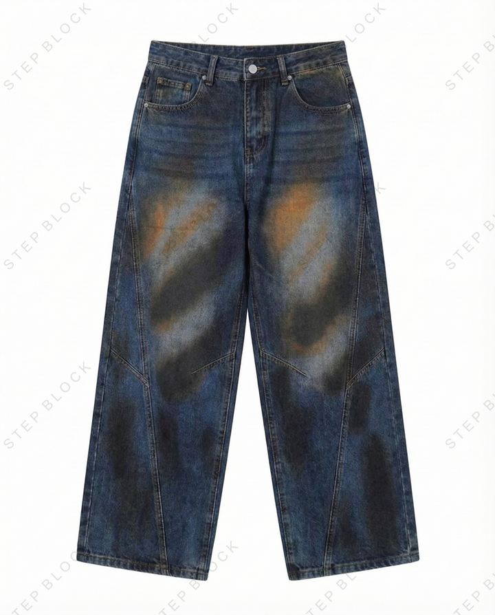 STEP BLOCK MT025 Vintage Washed Baggy Jeans