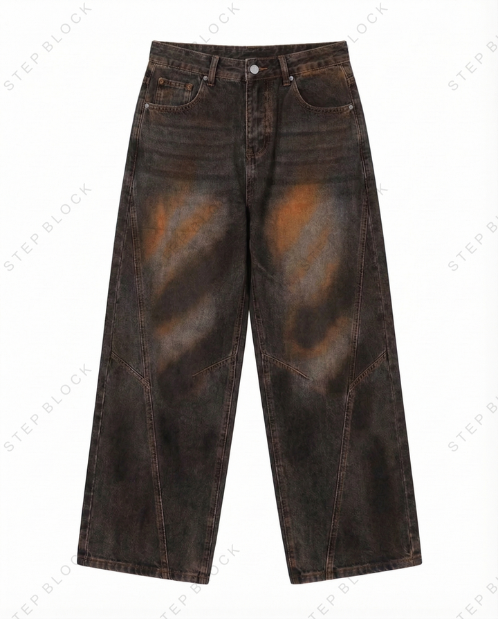 STEP BLOCK MT025 Vintage Washed Baggy Jeans