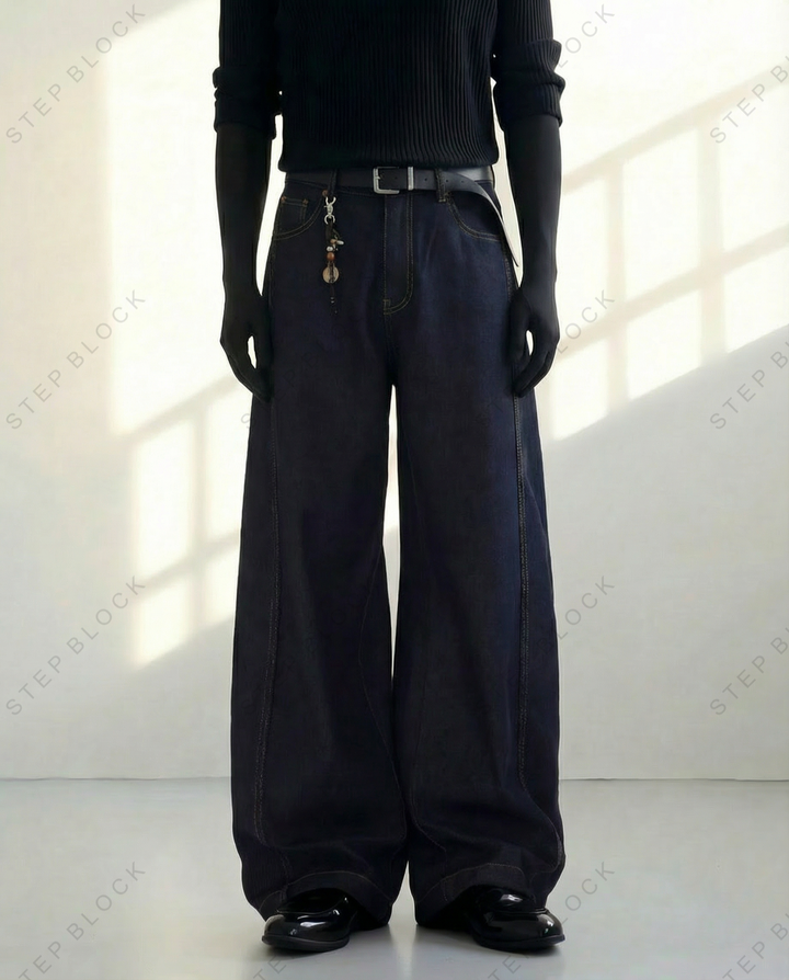 STEP BLOCK MT022 Wide-Leg Raw Denim Jeans