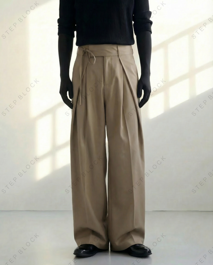 STEP BLOCK MT028 minimalist pleated wide-leg drape casual pants