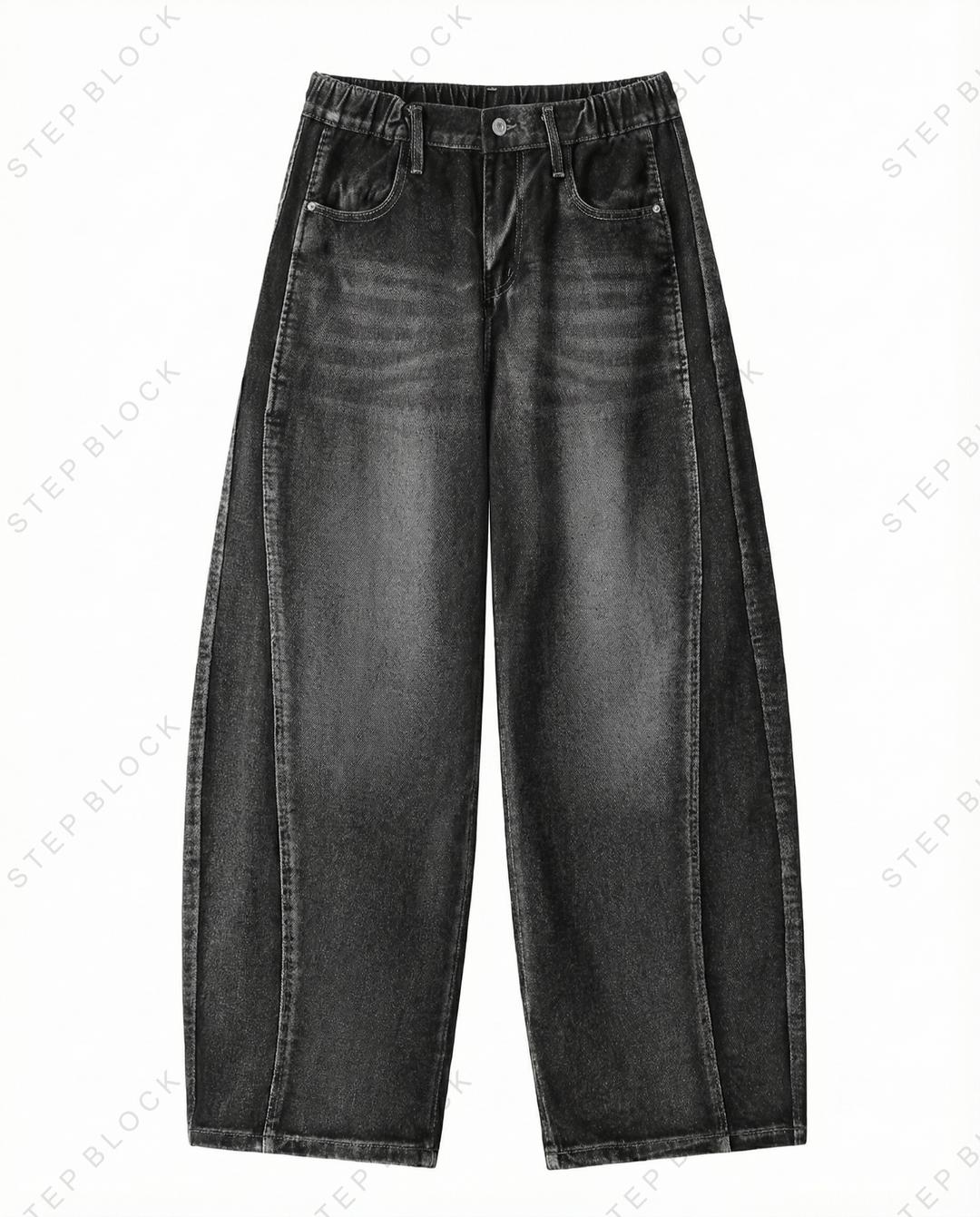 STEP BLOCK MT039 vintage washed grey baggy flare jeans
