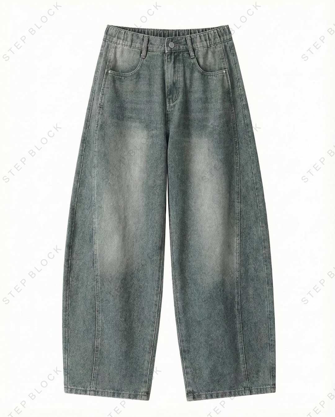 STEP BLOCK MT039 vintage washed grey baggy flare jeans