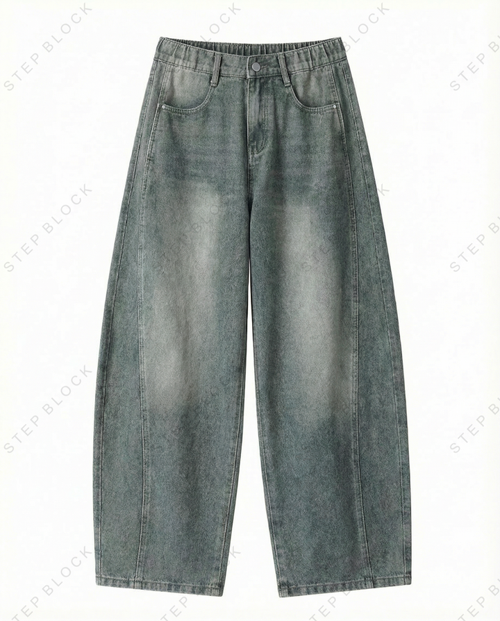 STEP BLOCK MT039 vintage washed grey baggy flare jeans