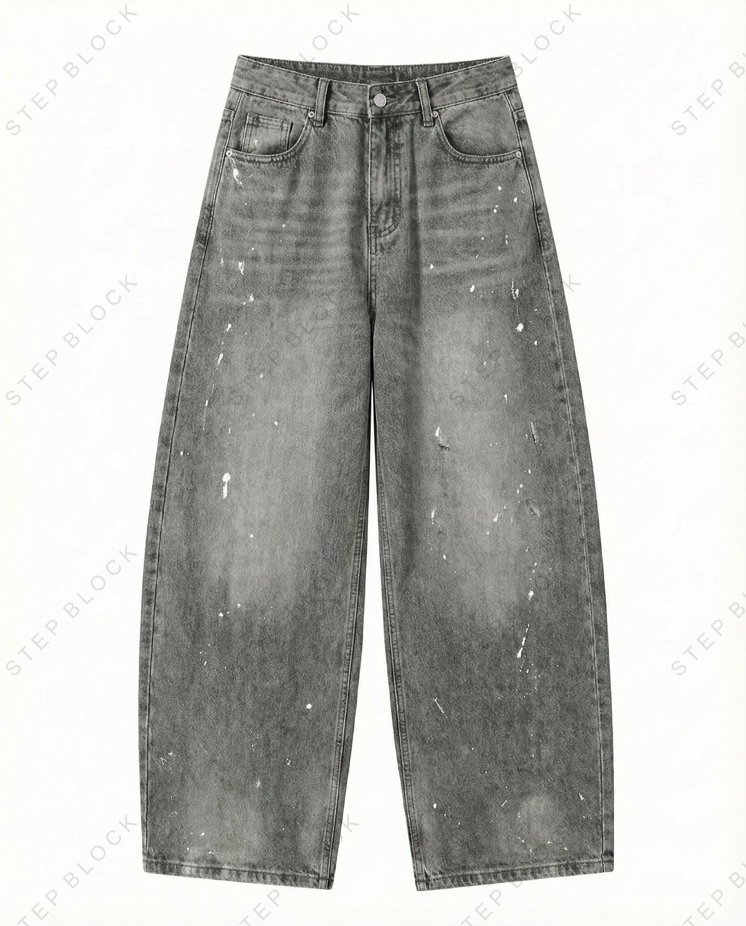 STEP BLOCK MT040 vintage washed grey distressed baggy jeans