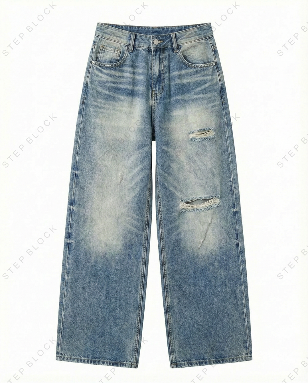 STEP BLOCK MT042 vintage light washed distressed baggy jeans