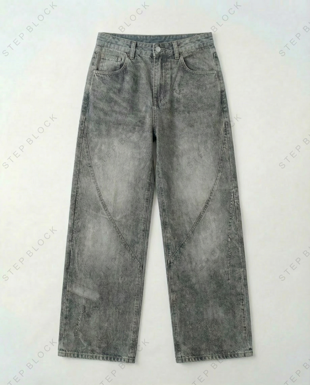 STEP BLOCK MT053 vintage washed grey baggy flare jeans
