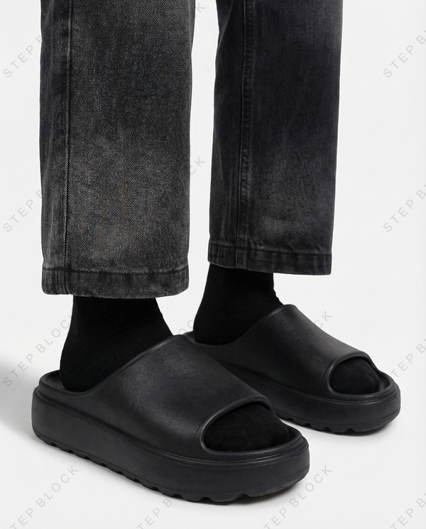 STEP BLOCK SH027 Men's Black Chunky Platform Slide Streetwear shoes