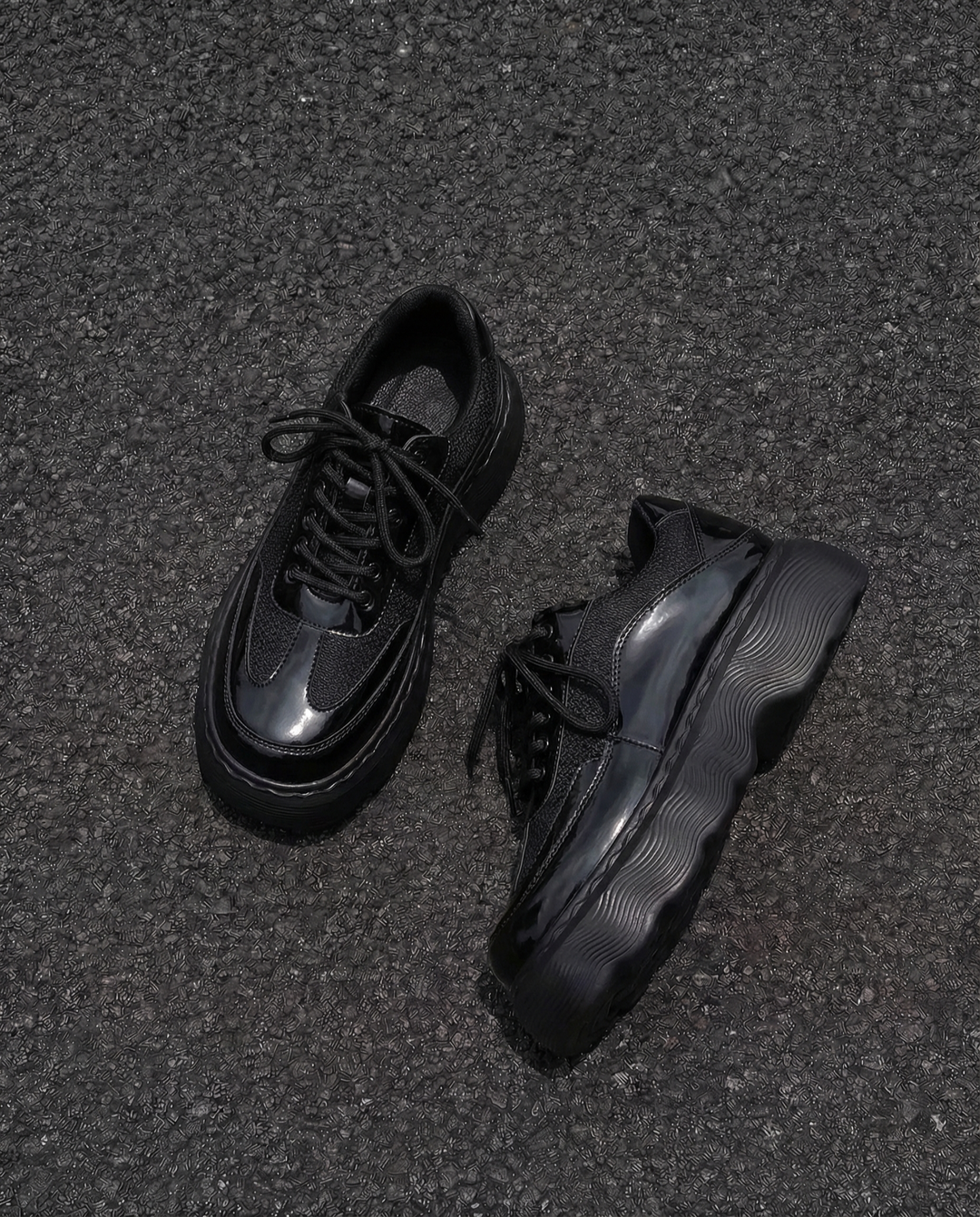 STEP BLOCK SH029 Chunky Platform Patent Leather Lace-Up Oxford Shoes