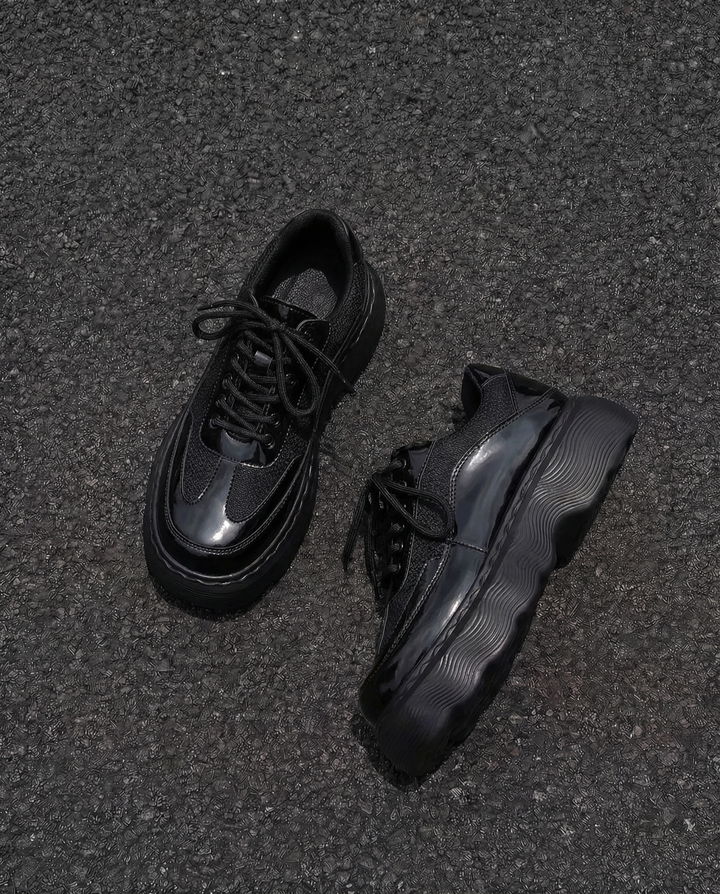 STEP BLOCK SH029 Chunky Platform Patent Leather Lace-Up Oxford Shoes