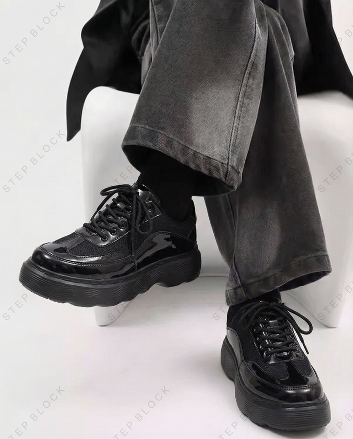 STEP BLOCK SH029 Chunky Platform Patent Leather Lace-Up Oxford Shoes