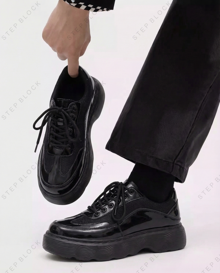 STEP BLOCK SH029 Chunky Platform Patent Leather Lace-Up Oxford Shoes