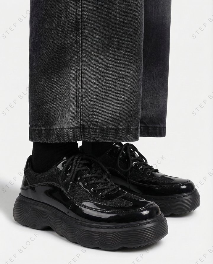 STEP BLOCK SH029 Chunky Platform Patent Leather Lace-Up Oxford Shoes