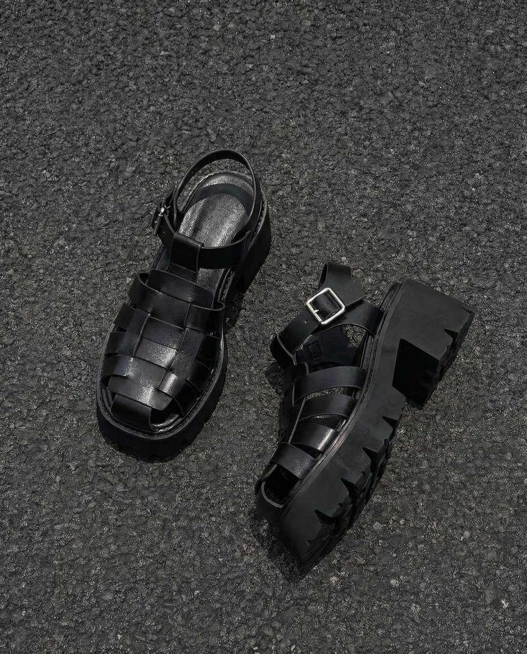 STEP BLOCK SH030 Chunky Platform Fisherman Weave Buckle Strap Sandals