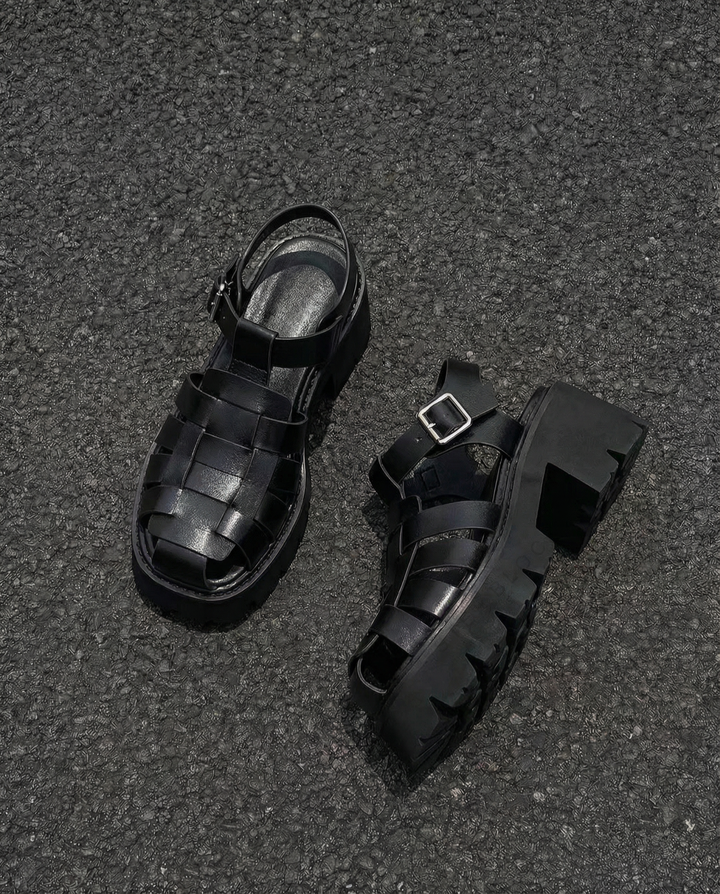 STEP BLOCK SH030 Chunky Platform Fisherman Weave Buckle Strap Sandals