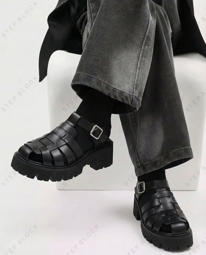 STEP BLOCK SH030 Chunky Platform Fisherman Weave Buckle Strap Sandals