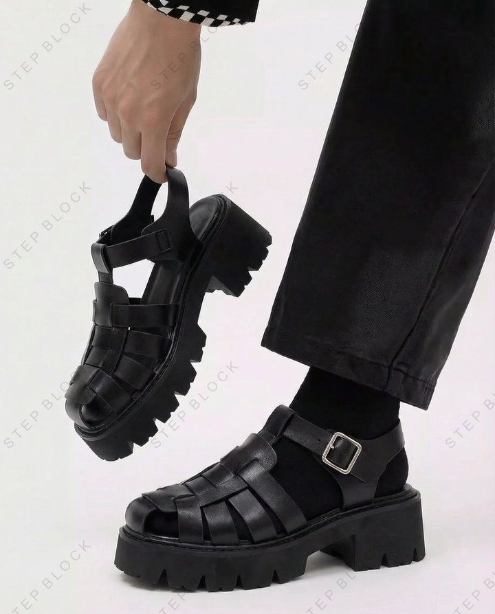 STEP BLOCK SH030 Chunky Platform Fisherman Weave Buckle Strap Sandals