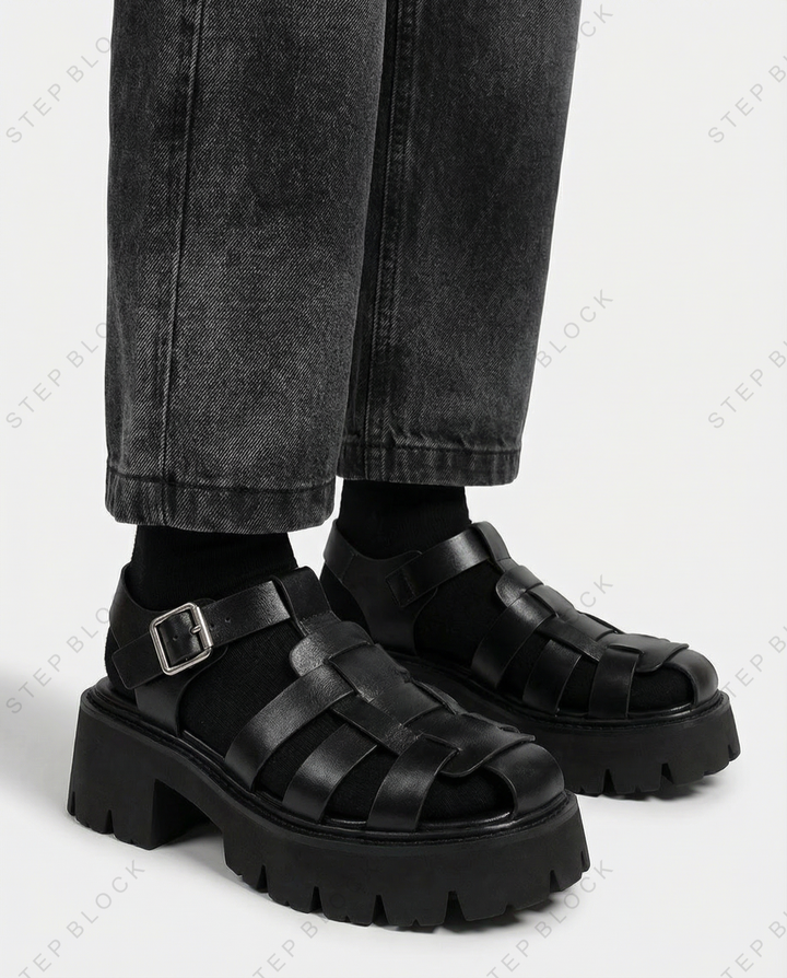 STEP BLOCK SH030 Chunky Platform Fisherman Weave Buckle Strap Sandals