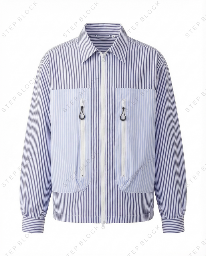 STEP BLOCK ST1009 Striped Zip-Up Overshirt