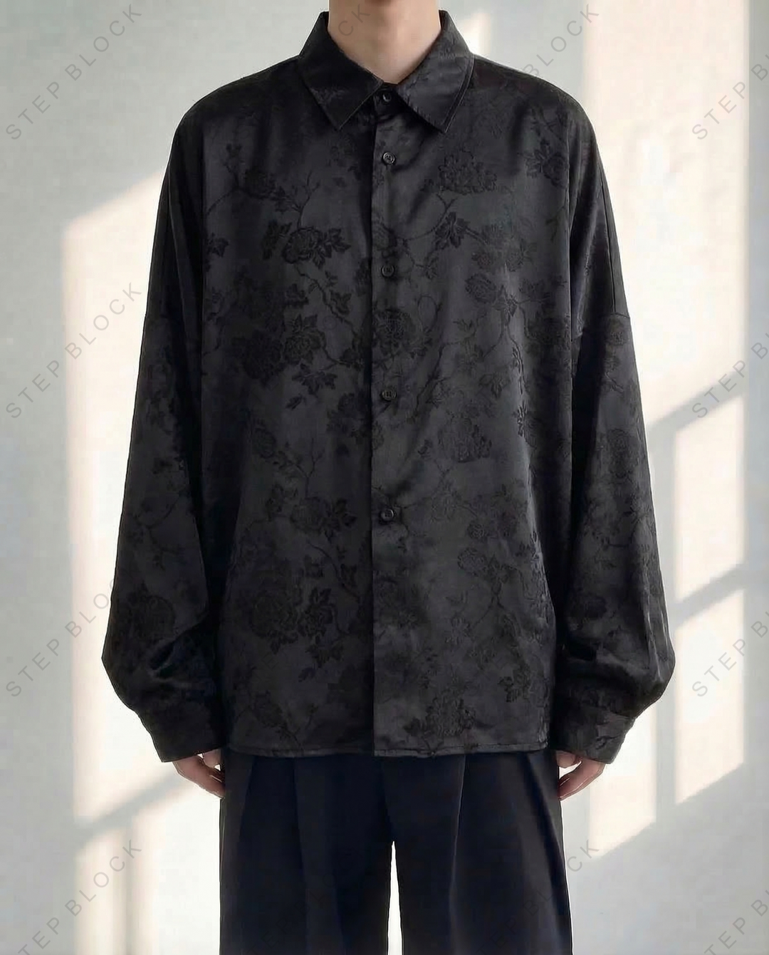 STEP BLOCK MT546 Jacquard Pattern Loose-Fit Shirt