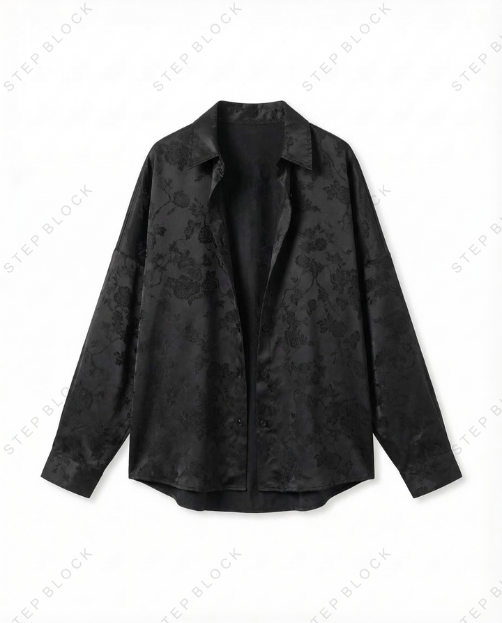 STEP BLOCK MT546 Jacquard Pattern Loose-Fit Shirt