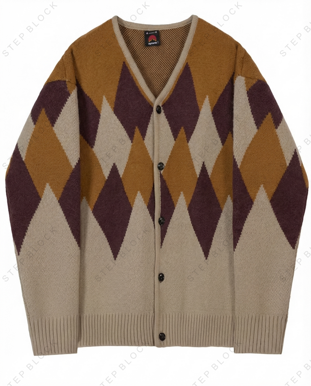 STEP BLOCK ST1000 Argyle Pattern Knit Cardigan