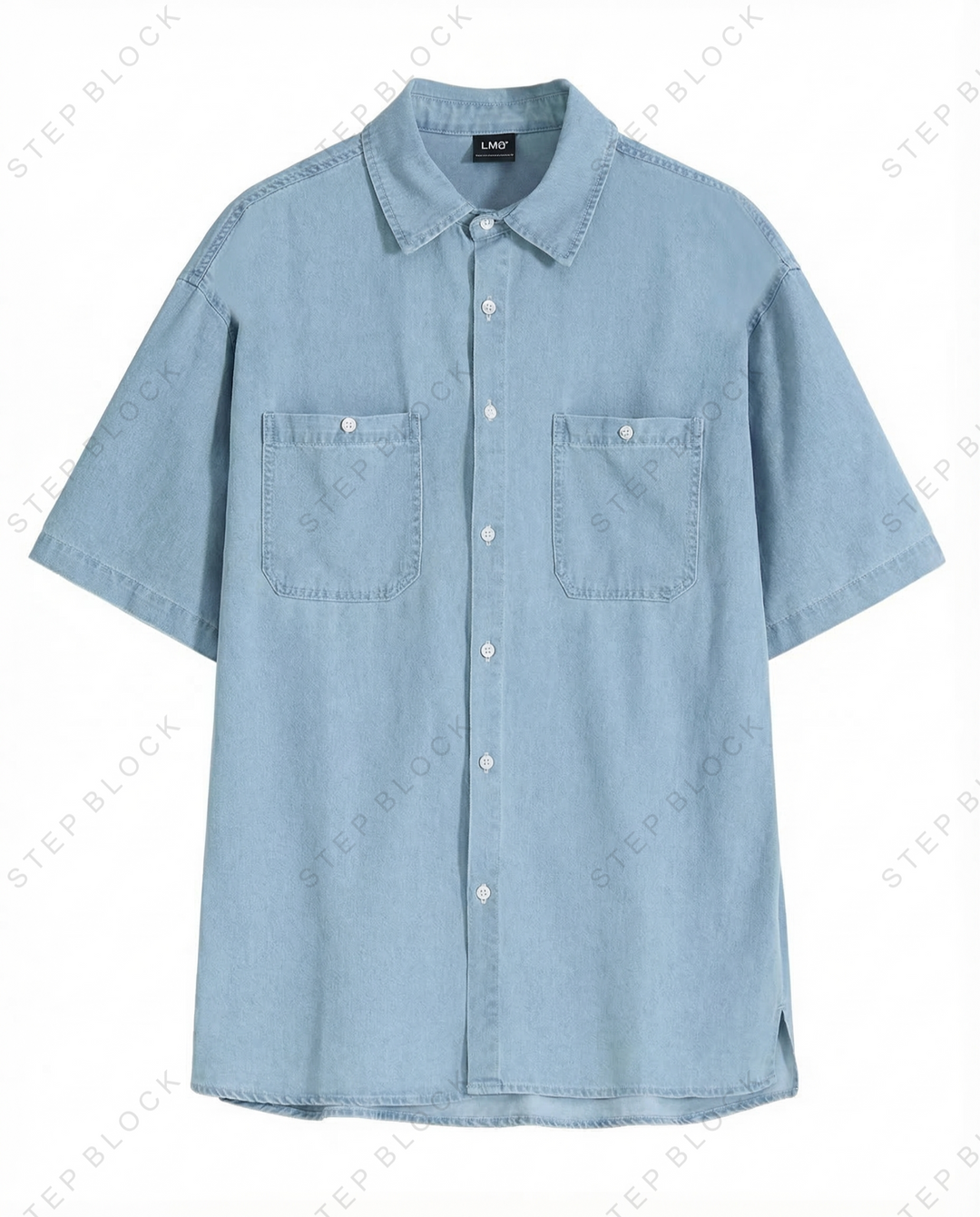 STEP BLOCK MT553 light blue short sleeve button-up denim shirt