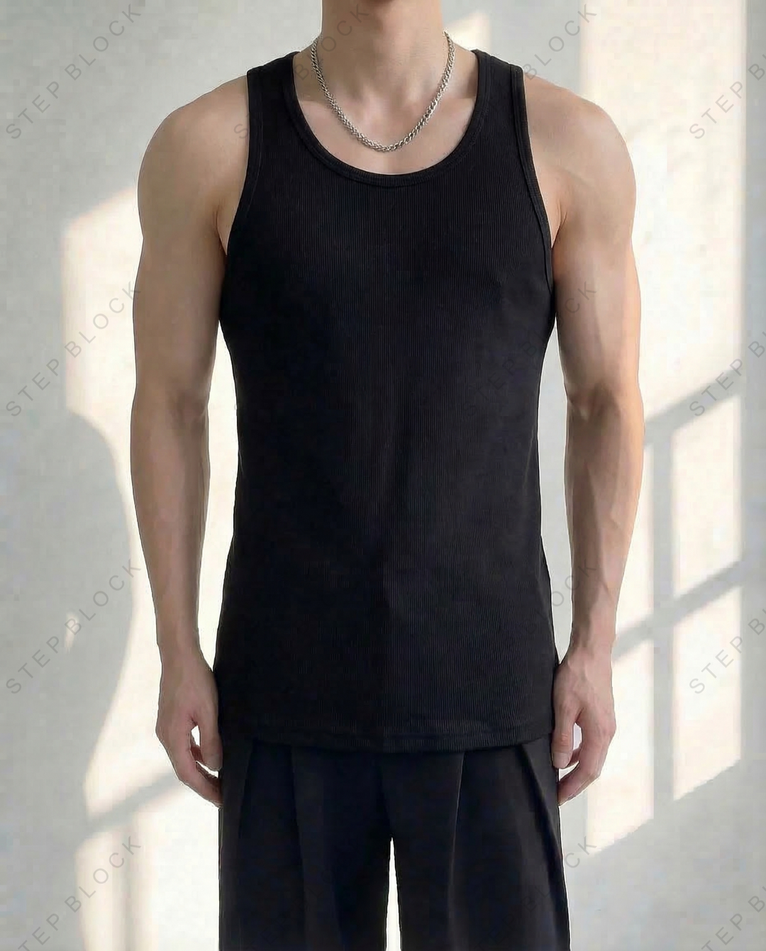STEP BLOCK MT548 Ribbed Knit Slim Fit Tank Top