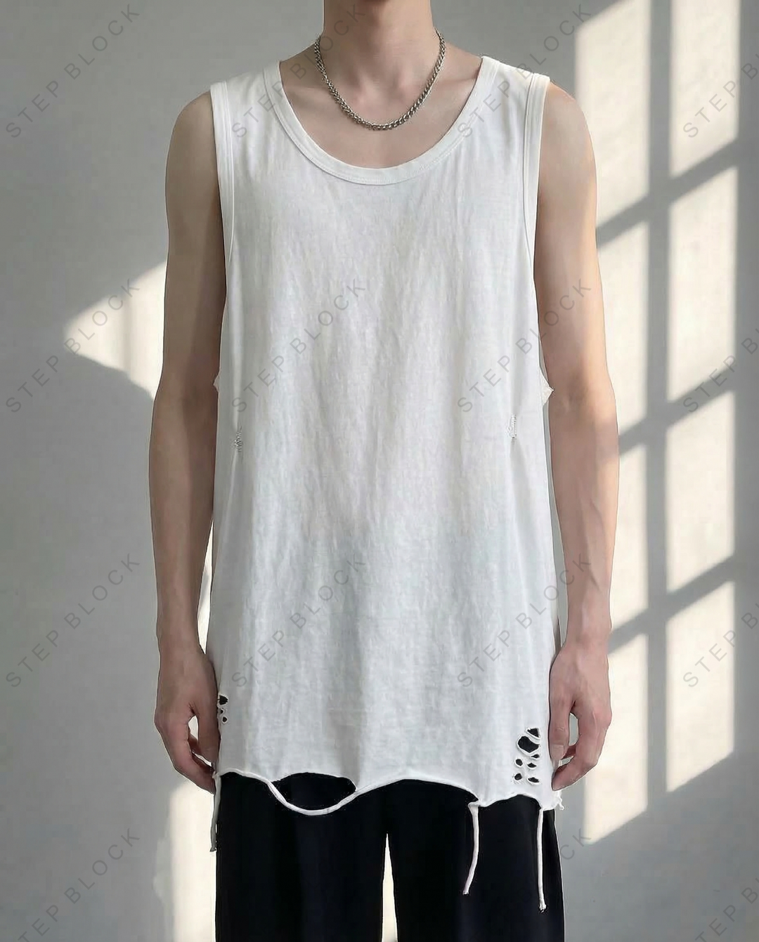 STEP BLOCK MT549 Distressed Hem Oversized Tank Top