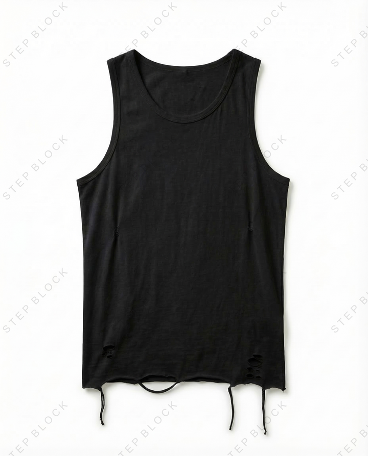 STEP BLOCK MT549 Distressed Hem Oversized Tank Top