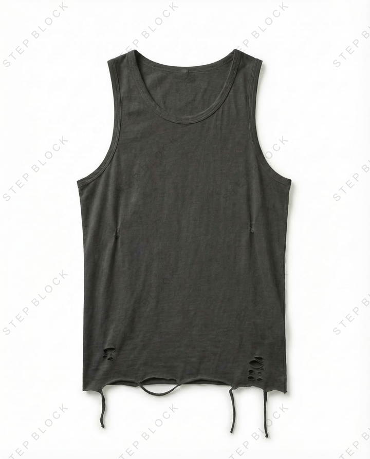 STEP BLOCK MT549 Distressed Hem Oversized Tank Top