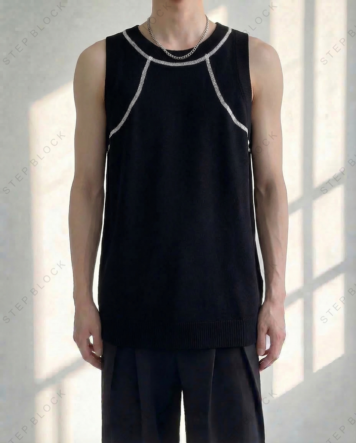 STEP BLOCK MT550 Contrast Stitch Knit Tank Top