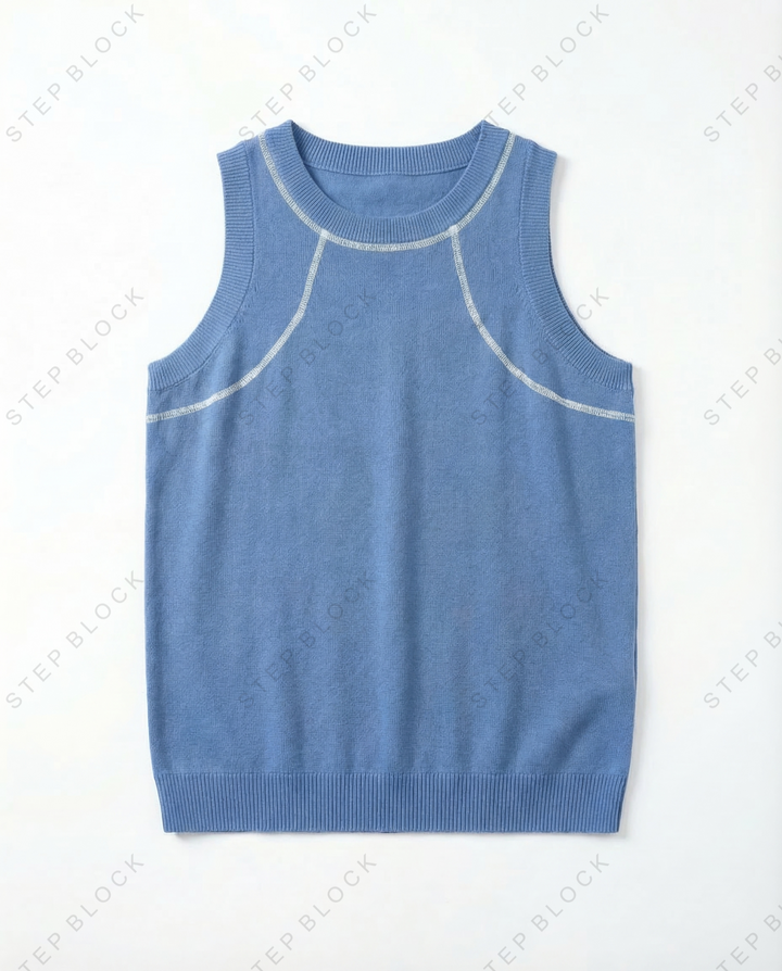 STEP BLOCK MT550 Contrast Stitch Knit Tank Top
