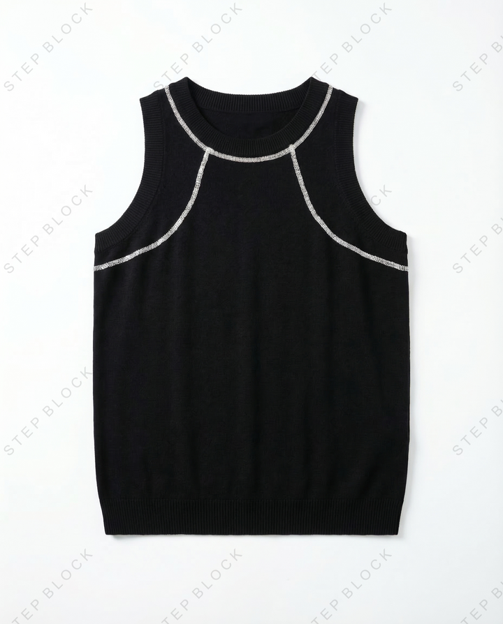 STEP BLOCK MT550 Contrast Stitch Knit Tank Top