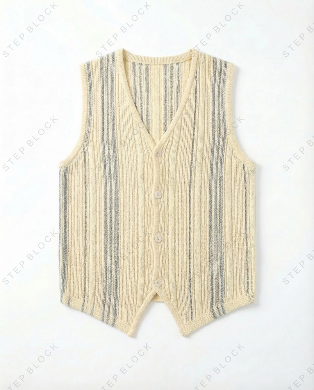 STEP BLOCK MT547 Striped Knit V-Neck Vest