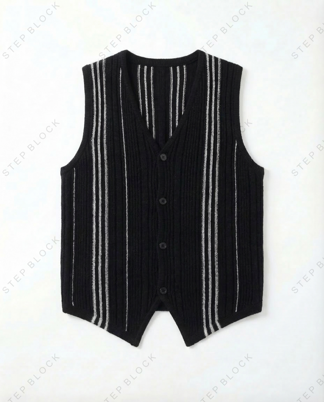 STEP BLOCK MT547 Striped Knit V-Neck Vest