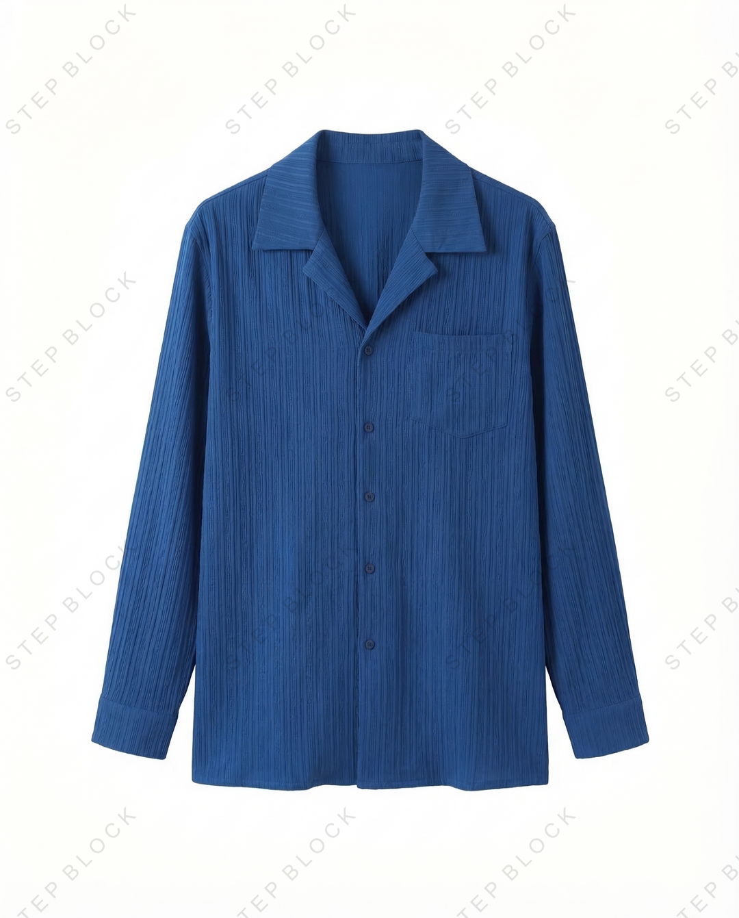 STEP BLOCK MT526 Crinkle Texture Camp Collar Long-Sleeve Shirt